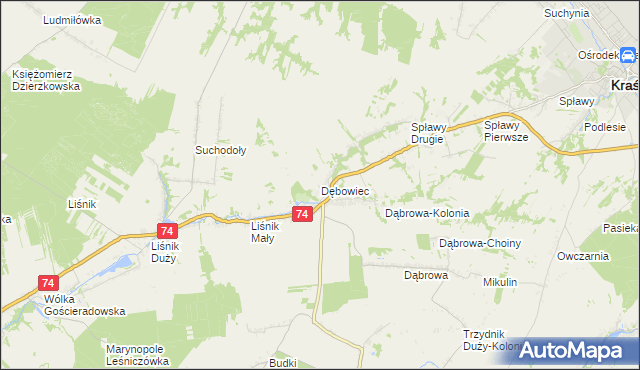 mapa Dębowiec gmina Trzydnik Duży, Dębowiec gmina Trzydnik Duży na mapie Targeo