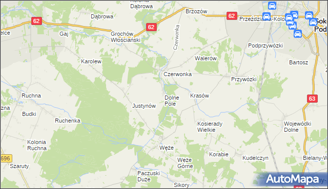 mapa Dolne Pole gmina Sokołów Podlaski, Dolne Pole gmina Sokołów Podlaski na mapie Targeo