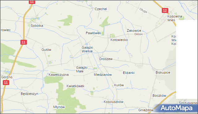 mapa Droszew, Droszew na mapie Targeo