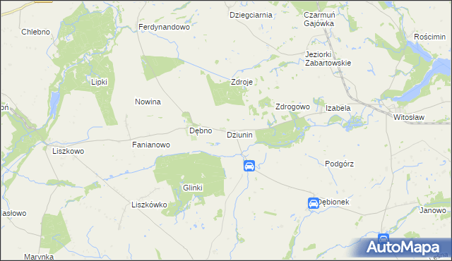 mapa Dziunin gmina Łobżenica, Dziunin gmina Łobżenica na mapie Targeo