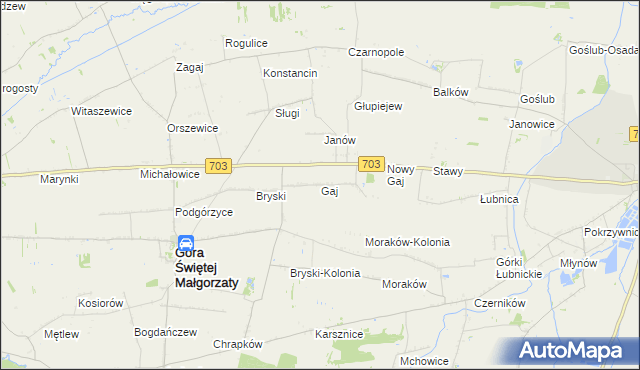 mapa Gaj gmina Góra Świętej Małgorzaty, Gaj gmina Góra Świętej Małgorzaty na mapie Targeo