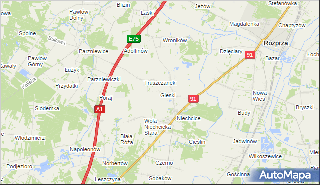 mapa Gieski, Gieski na mapie Targeo