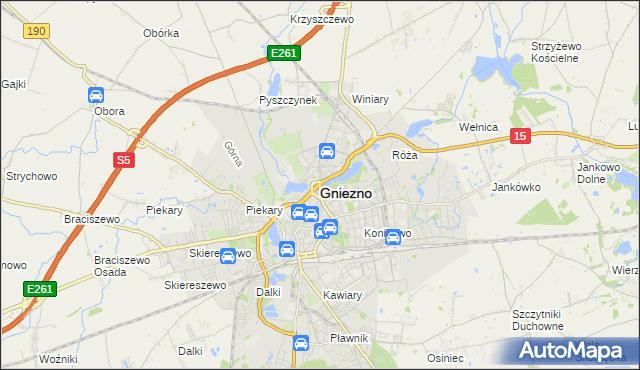 mapa Gniezna, Gniezno na mapie Targeo