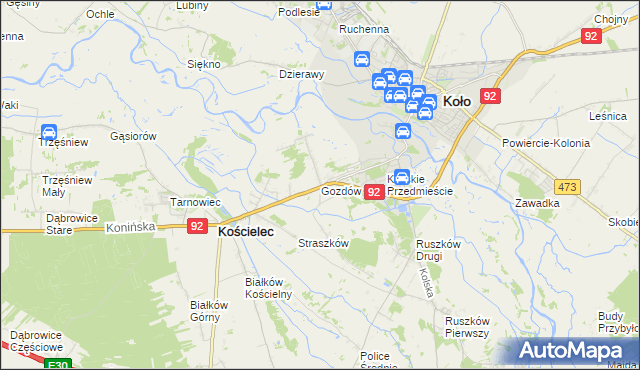 mapa Gozdów gmina Kościelec, Gozdów gmina Kościelec na mapie Targeo