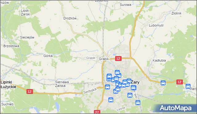mapa Grabik gmina Żary, Grabik gmina Żary na mapie Targeo