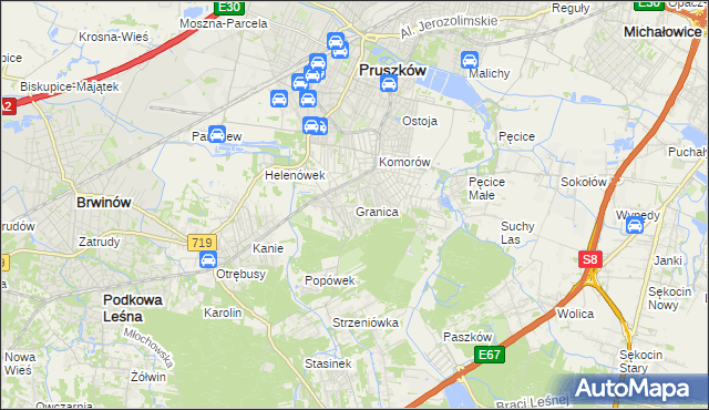 mapa Granica gmina Michałowice, Granica gmina Michałowice na mapie Targeo
