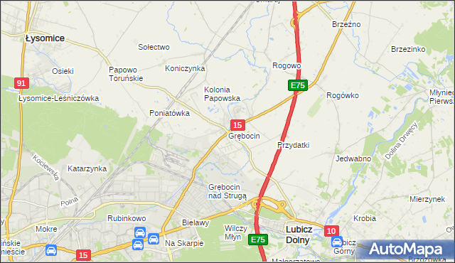 mapa Grębocin gmina Lubicz, Grębocin gmina Lubicz na mapie Targeo