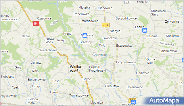 mapa Grębynice, Grębynice na mapie Targeo