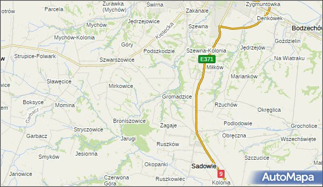 mapa Gromadzice gmina Bodzechów, Gromadzice gmina Bodzechów na mapie Targeo