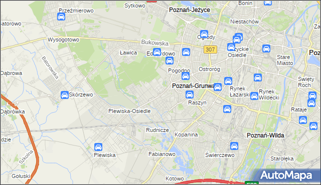 mapa Grunwald gmina Poznań, Grunwald gmina Poznań na mapie Targeo