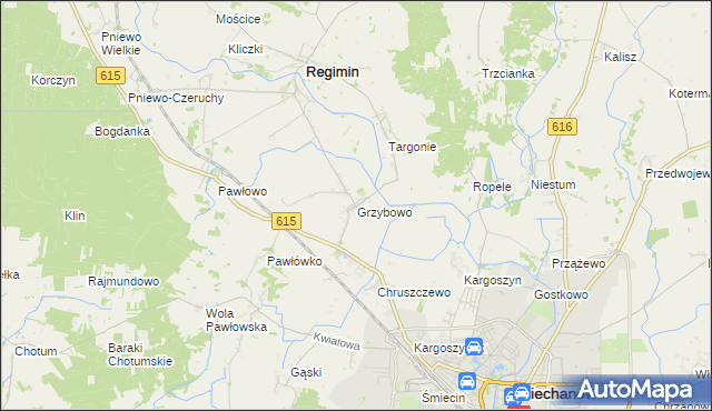 mapa Grzybowo gmina Regimin, Grzybowo gmina Regimin na mapie Targeo
