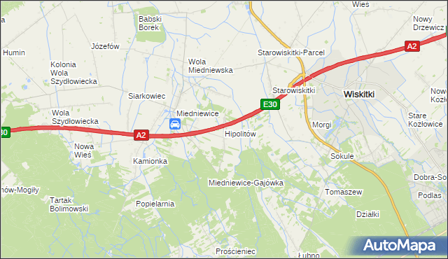 mapa Hipolitów gmina Wiskitki, Hipolitów gmina Wiskitki na mapie Targeo