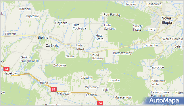 mapa Huta Koszary, Huta Koszary na mapie Targeo