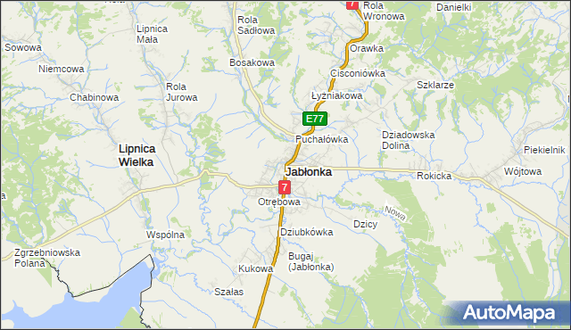 mapa Jabłonka powiat nowotarski, Jabłonka powiat nowotarski na mapie Targeo