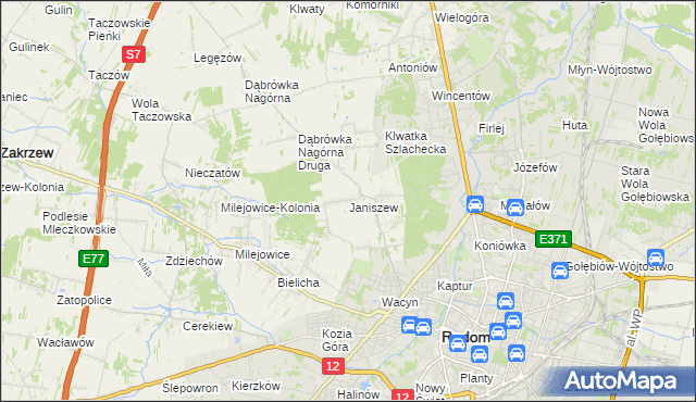 mapa Janiszew gmina Zakrzew, Janiszew gmina Zakrzew na mapie Targeo