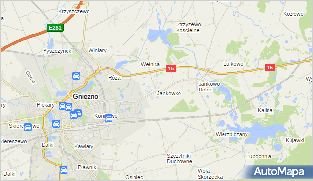mapa Jankówko gmina Gniezno, Jankówko gmina Gniezno na mapie Targeo