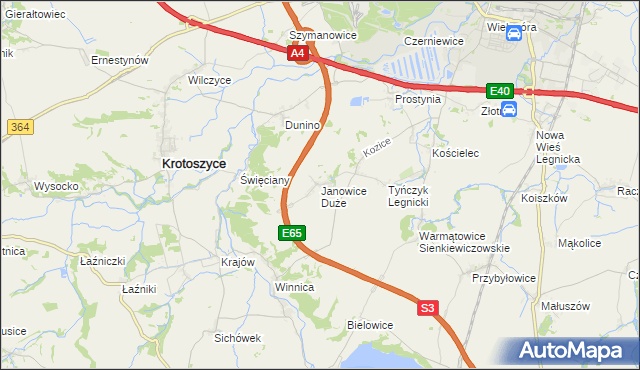 mapa Janowice Duże, Janowice Duże na mapie Targeo