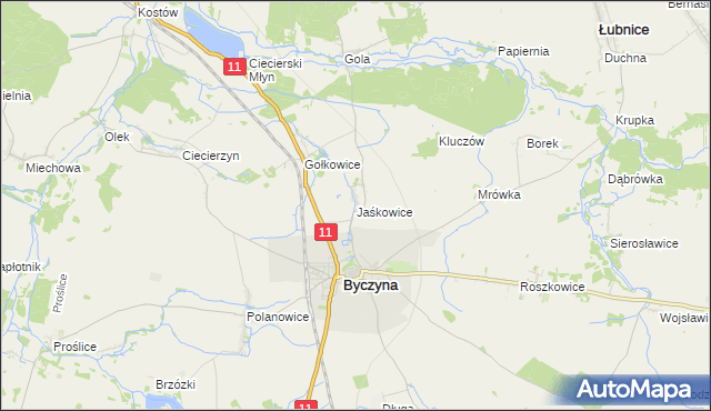 mapa Jaśkowice gmina Byczyna, Jaśkowice gmina Byczyna na mapie Targeo