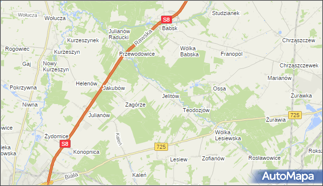 mapa Jelitów gmina Biała Rawska, Jelitów gmina Biała Rawska na mapie Targeo