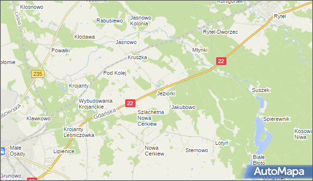 mapa Jeziorki gmina Chojnice, Jeziorki gmina Chojnice na mapie Targeo