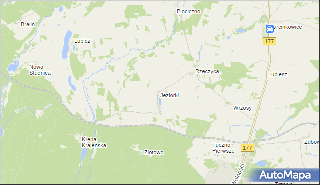 mapa Jeziorki gmina Tuczno, Jeziorki gmina Tuczno na mapie Targeo