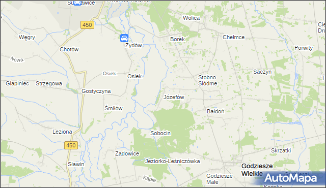 mapa Józefów gmina Godziesze Wielkie, Józefów gmina Godziesze Wielkie na mapie Targeo