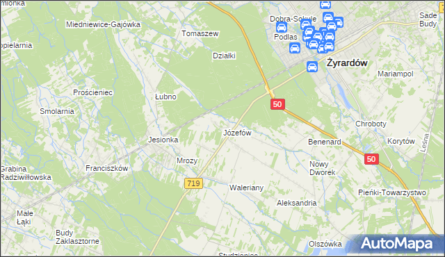 mapa Józefów gmina Wiskitki, Józefów gmina Wiskitki na mapie Targeo