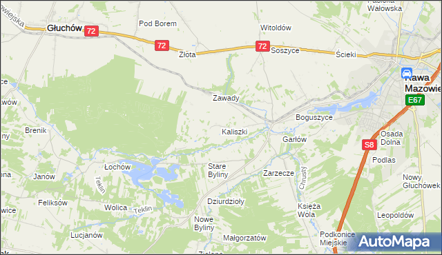 mapa Kaliszki gmina Rawa Mazowiecka, Kaliszki gmina Rawa Mazowiecka na mapie Targeo