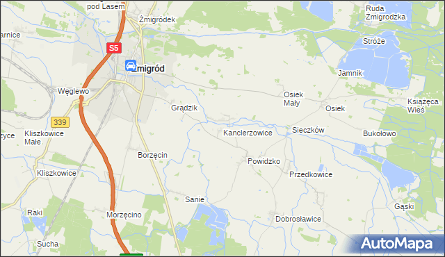 mapa Kanclerzowice, Kanclerzowice na mapie Targeo