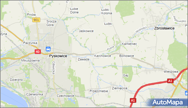 mapa Karchowice, Karchowice na mapie Targeo