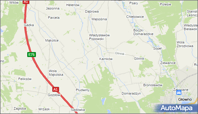 mapa Karnków gmina Głowno, Karnków gmina Głowno na mapie Targeo