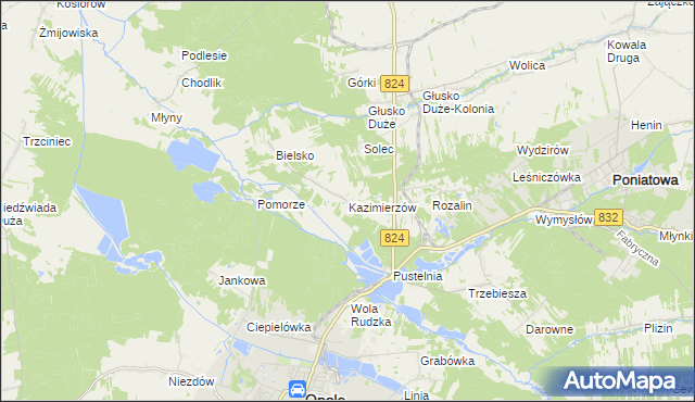 mapa Kazimierzów gmina Opole Lubelskie, Kazimierzów gmina Opole Lubelskie na mapie Targeo