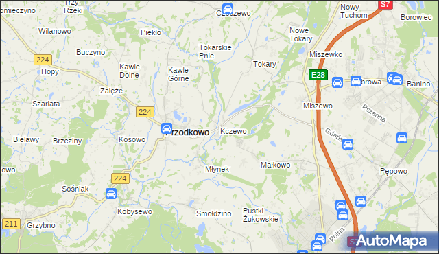 mapa Kczewo gmina Przodkowo, Kczewo gmina Przodkowo na mapie Targeo