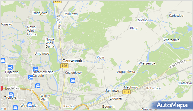 mapa Kicin gmina Czerwonak, Kicin gmina Czerwonak na mapie Targeo