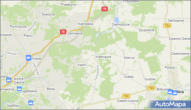 mapa Kiełkowice, Kiełkowice na mapie Targeo