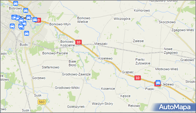 mapa Kisielewo gmina Sierpc, Kisielewo gmina Sierpc na mapie Targeo