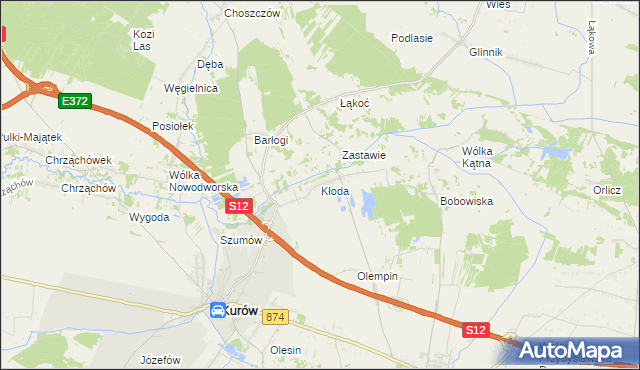 mapa Kłoda gmina Kurów, Kłoda gmina Kurów na mapie Targeo