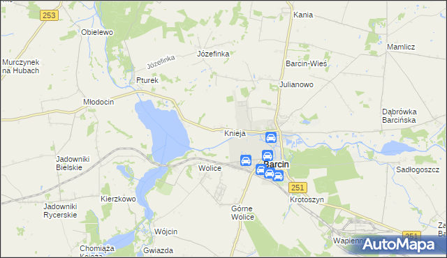 mapa Knieja gmina Barcin, Knieja gmina Barcin na mapie Targeo