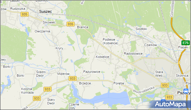 mapa Kobielice gmina Suszec, Kobielice gmina Suszec na mapie Targeo