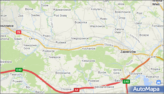 mapa Kochanów gmina Zabierzów, Kochanów gmina Zabierzów na mapie Targeo