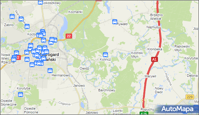mapa Kolincz, Kolincz na mapie Targeo