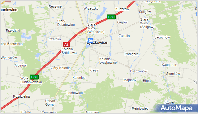 mapa Kolonia Łyszkowice, Kolonia Łyszkowice na mapie Targeo