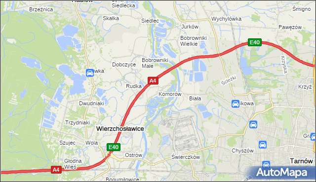 mapa Komorów gmina Wierzchosławice, Komorów gmina Wierzchosławice na mapie Targeo