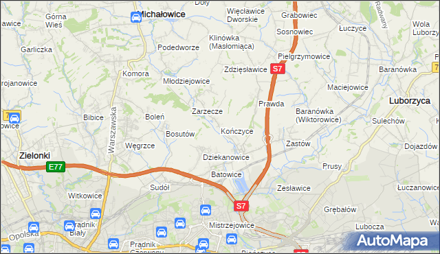 mapa Kończyce gmina Michałowice, Kończyce gmina Michałowice na mapie Targeo