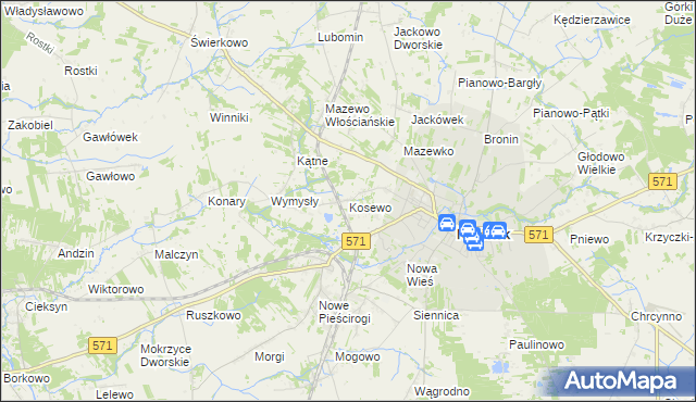 mapa Kosewo gmina Nasielsk, Kosewo gmina Nasielsk na mapie Targeo