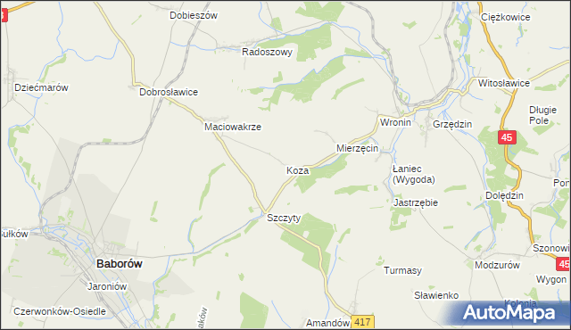 mapa Koza gmina Polska Cerekiew, Koza gmina Polska Cerekiew na mapie Targeo