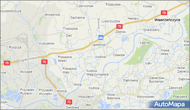 mapa Koźlica, Koźlica na mapie Targeo