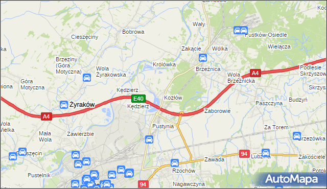 mapa Kozłów gmina Dębica, Kozłów gmina Dębica na mapie Targeo