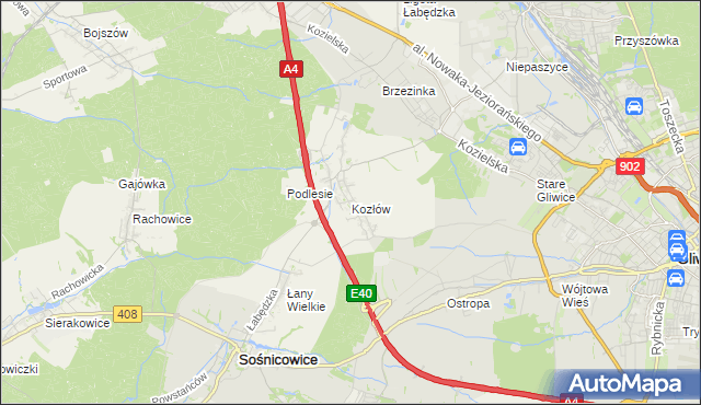 mapa Kozłów gmina Sośnicowice, Kozłów gmina Sośnicowice na mapie Targeo