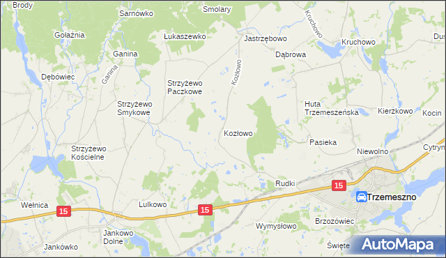 mapa Kozłowo gmina Trzemeszno, Kozłowo gmina Trzemeszno na mapie Targeo